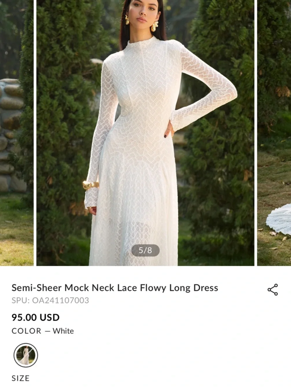 Commense Elegant White Lace Mock-Neck Long Sleeve Maxi Dress NWT - Picture 3 of 8